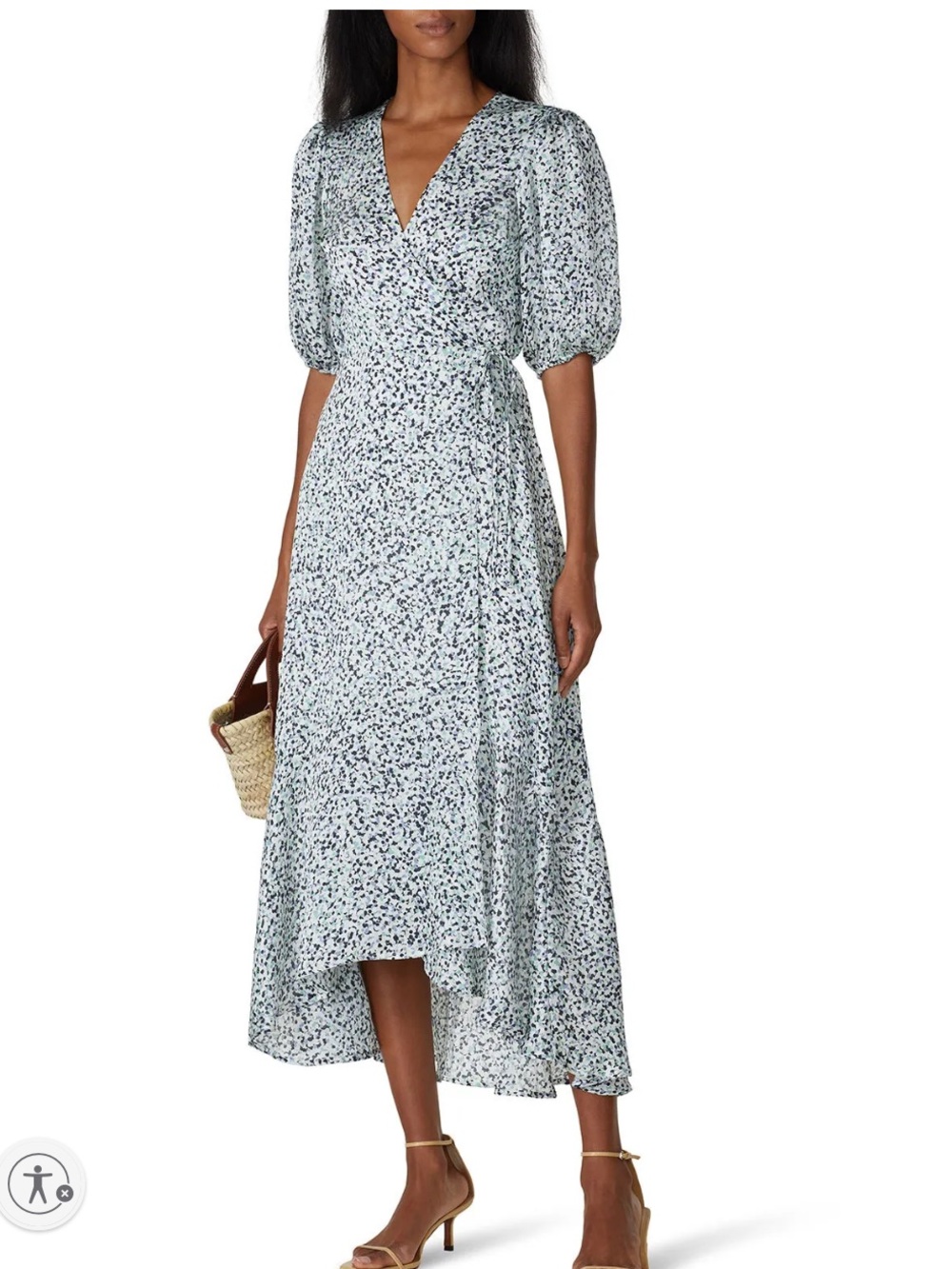 Club Monaco Mint Floral High-Low Wrap Dress